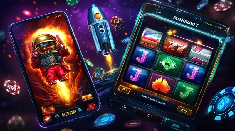 Two mobile phones with space and slot games