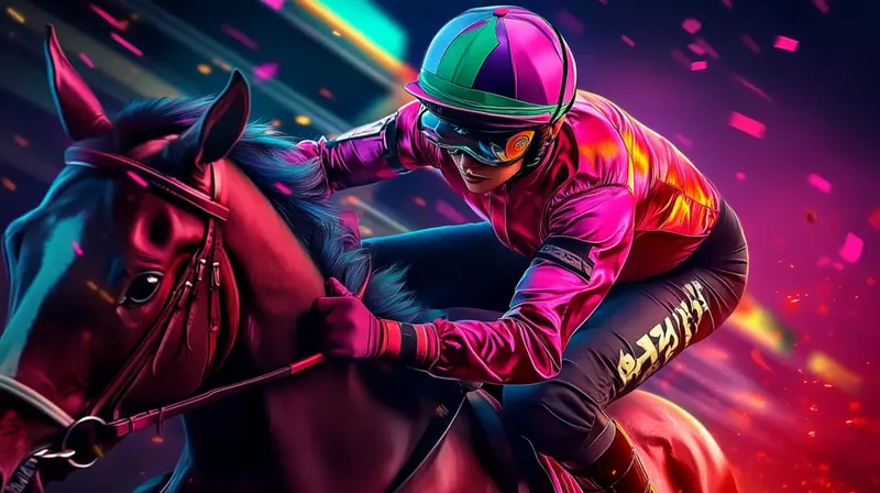 Jockey in pink racing on horse