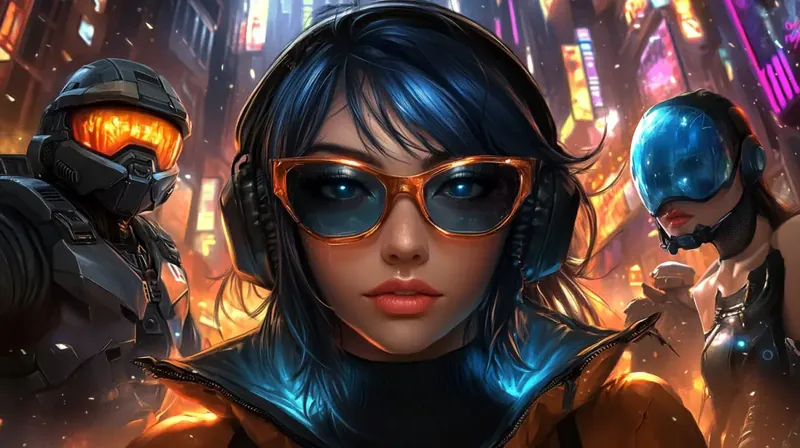 Futuristic female gamer with sci-fi soldiers