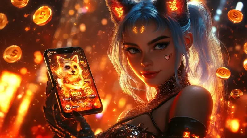 Girl with fire ears and fox game on phone
