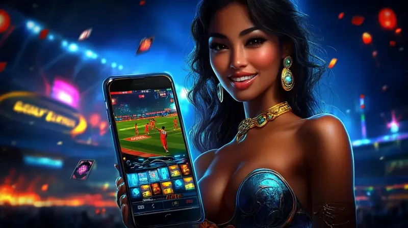 Woman holding phone with live sports game